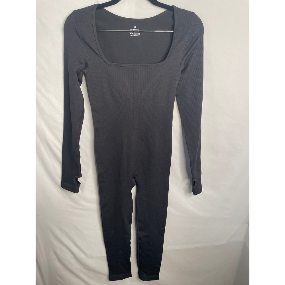 Unbranded Ribbed Long Sleeve Jumpsuit Bodysuit Black Size S
